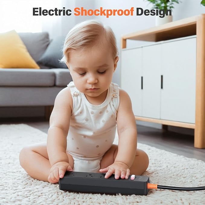 Power Strip Weatherproof, Surge Protector with 4 Wide Outlets, 1875W/15A Overload Protection Switch, 6FT Flat Plug Multi-Plug Outdoor Extension Cord for Indoor Outdoor, UL FCC Listed-DeskLoop Office