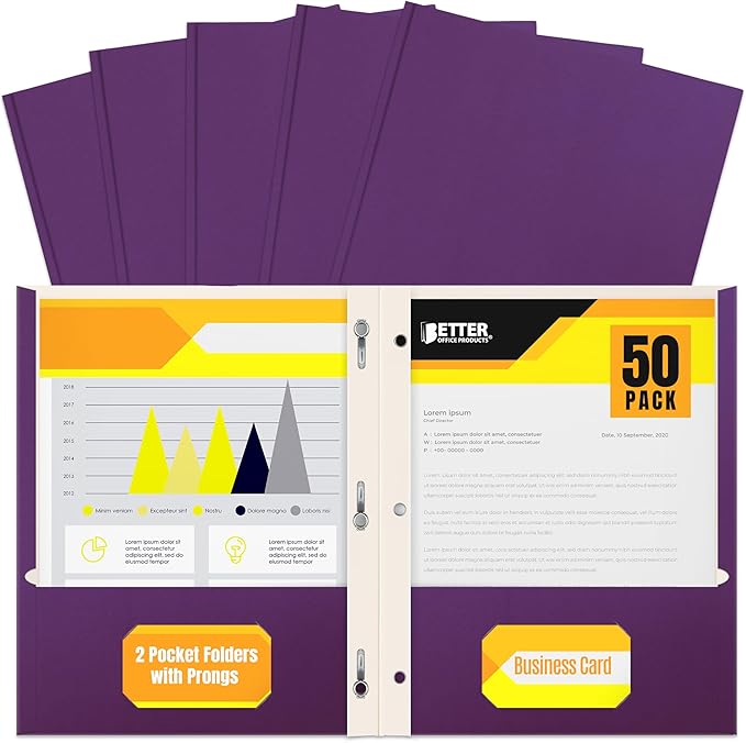 Better Office Products Purple Paper 2 Pocket Folders by BetterOfficeProducts