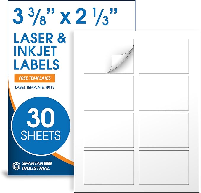 2 1/3" X 3 3/8" Matte White Printable Labels Name Tag Stickers, Address and by SpartanIndustrial