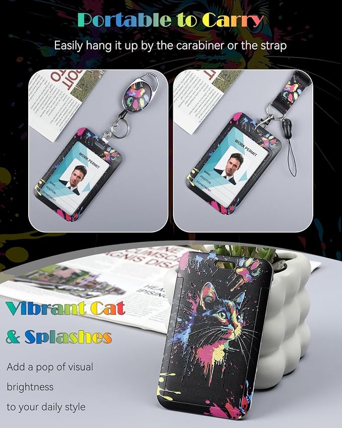Uniclife Fashionable Sliding Badge Holder Cute Cat Plastic Case - Image 5