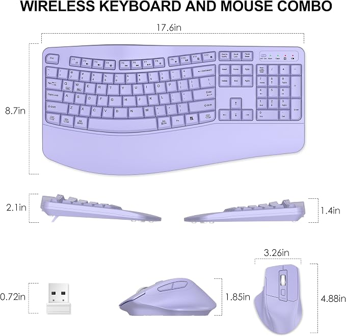 Wireless Keyboard and Mouse Combo, 2.4G Full Size Wave Keys Ergonomic Keyboard - Image 8