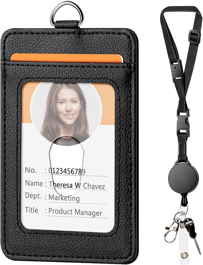 Leather Badge Holder and Adjustable Retractable Lanyards, Quick Release Buckle by Coloryourlife