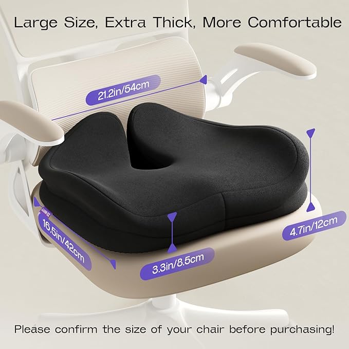 Seat Cushions for Office Chairs - Patented Coccyx Cushion for Tailbone Pain - 21.2" W x 16.5" L Extra Large Memory Foam Seat Cushion with Removable Cover-DeskLoop Office