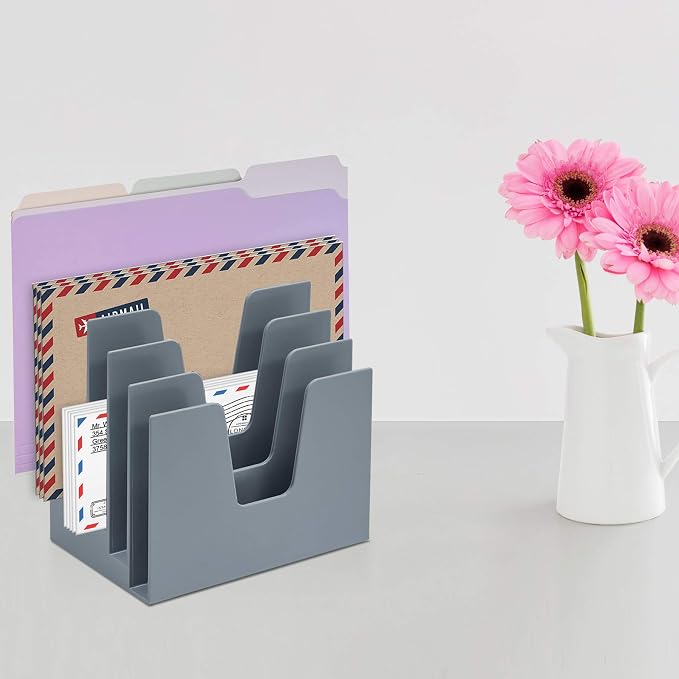 Acrimet 5 Section Incline File Sorter Organizer, Desktop Mail Holder Silver | - Image 3