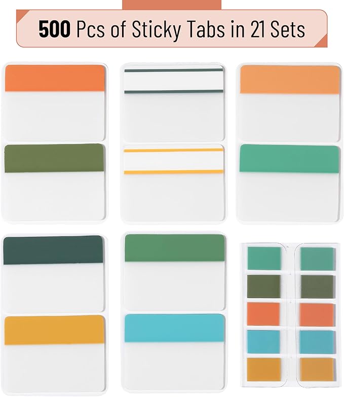Mr. Pen- Sticky Index Tabs, 500 Pcs, 21 Sets, Colorful Sticky Tabs for Notebooks, Page Markers, Page Tabs for Binders, Page Tabs Sticky Tabs for Books, Notebook Tabs, Book Sticky Tabs for Notebooks-DeskLoop Office