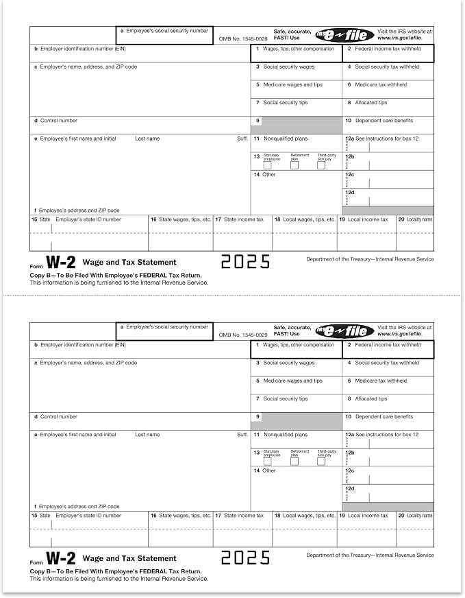W2 Forms 2025, 6 Part Tax Forms, 25 Employee Kit of Laser Forms Designed - Image 3