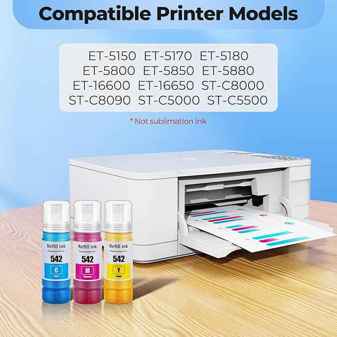 542 Color Ink Refill Bottles ET-5850 ET-5150 ET-5170 for ET-5800 ET-16600 ET-5180 ET-5880 ET5150 Printer-DeskLoop Office