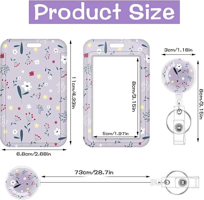 3 Set Badge Holder with Retractable Reel, Flower Pattern Retractable ID Badge - Image 2