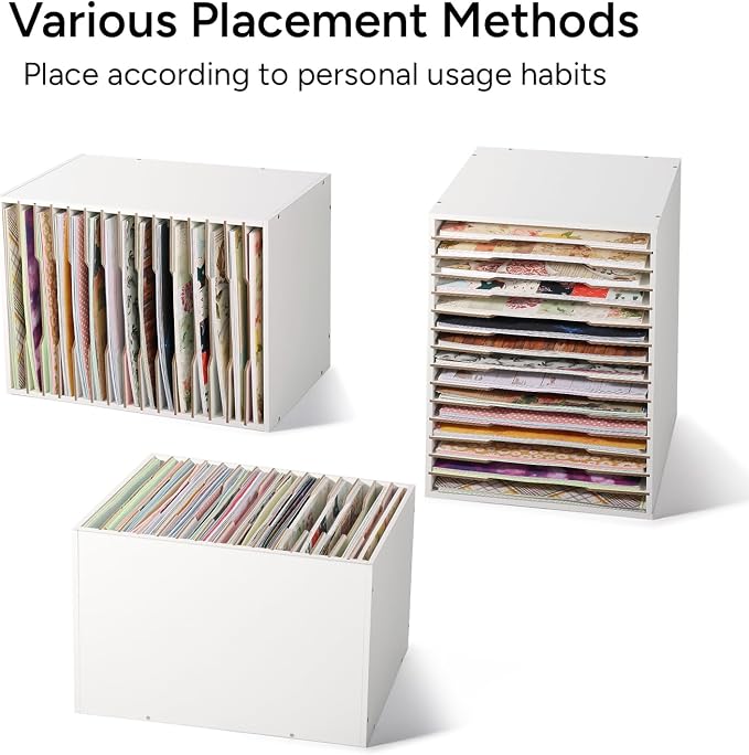 Caydo 15 Slot Paper Organizer Storage, Wood Adjustable Shelves Paper Storage - Image 5