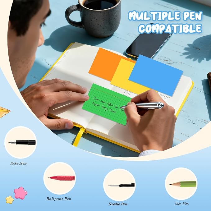 300 Count Colored Index Cards 3x5, 6 Bright Colors Note Cards, Flashcards - Image 5