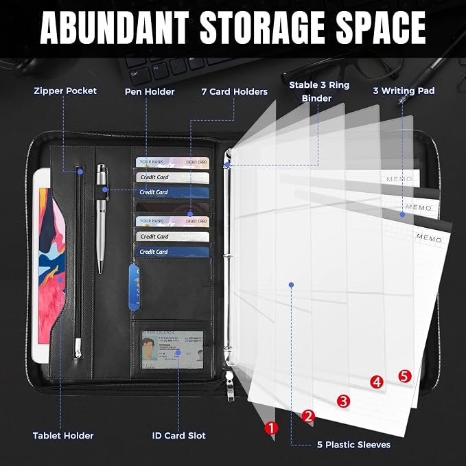 3-Ring Padfolio Portfolio Binder Organizer, PU Leather Folder Binder Business - Image 2