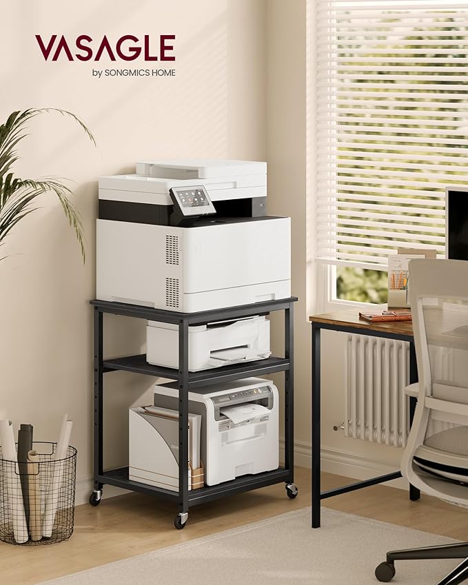 VASAGLE Printer Stand with Locking Wheels, Industrial Mobile Cart, Under Desk - Image 2