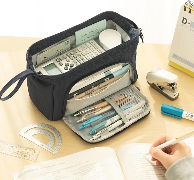 HVOMO Pencil Case Large Capacity Pencil Pouch Handheld Pen Bag Cosmetic Gift for Office School Teen Girl Boy Men Women Adult (Navy)-DeskLoop Office