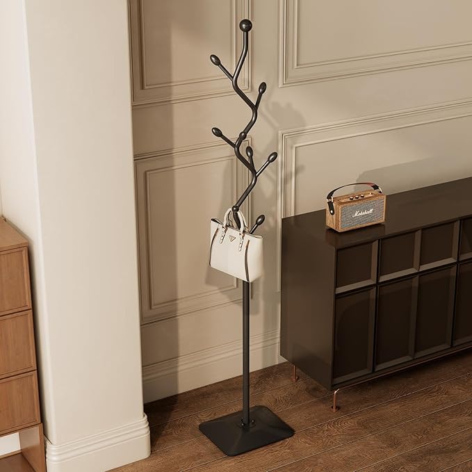 Tree-shaped coat rack stand,Metal coat tree with 8 Hooks and sturdy cast iron base,Heavy Duty coat rack freestanding coat hanger stand for Clothes Hats Scarfs Purses (black)-DeskLoop Office