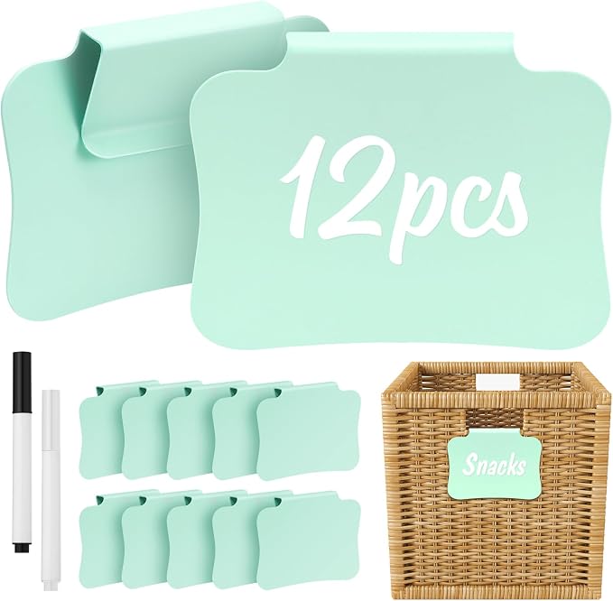 12PCS Basket Labels Clip On for Storage Bins, Removable & Erasable Bin Labels by HOOMTREE