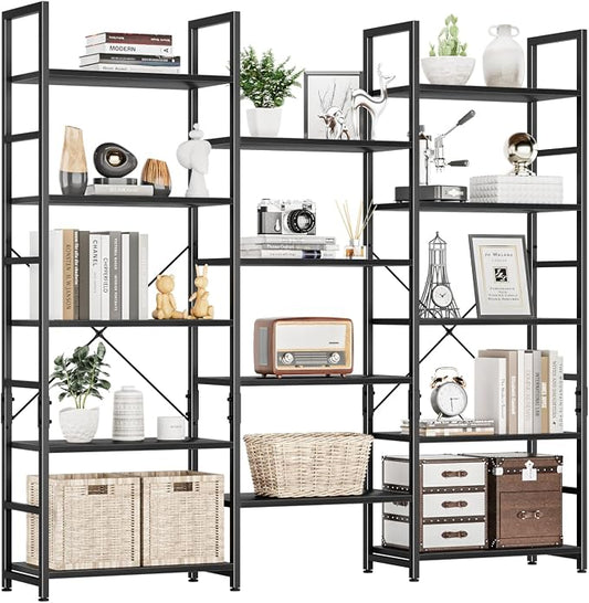 NUMENN Triple Wide 5 Tier Bookshelf, Rustic Industrial Style Bookcases and by NUMENN