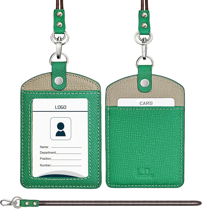 Badge Holder: Boshiho Cowhide Leather ID Badge Card Holder - Image 7