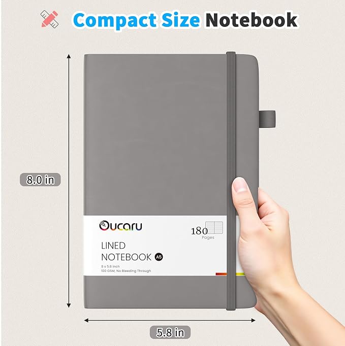 Oucaru Lined Journal Notebook, 4 Pack, 180 Pages, A5 Journals - Image 2