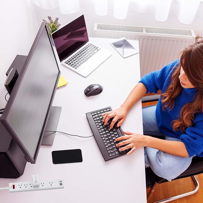 20Ft Power Strip Surge Protector - Yintar Extension Cord with 6 AC Outlets and 3 USB Ports for Home, Office, Dorm Essentials, 1680 Joules, ETL Listed, White-DeskLoop Office