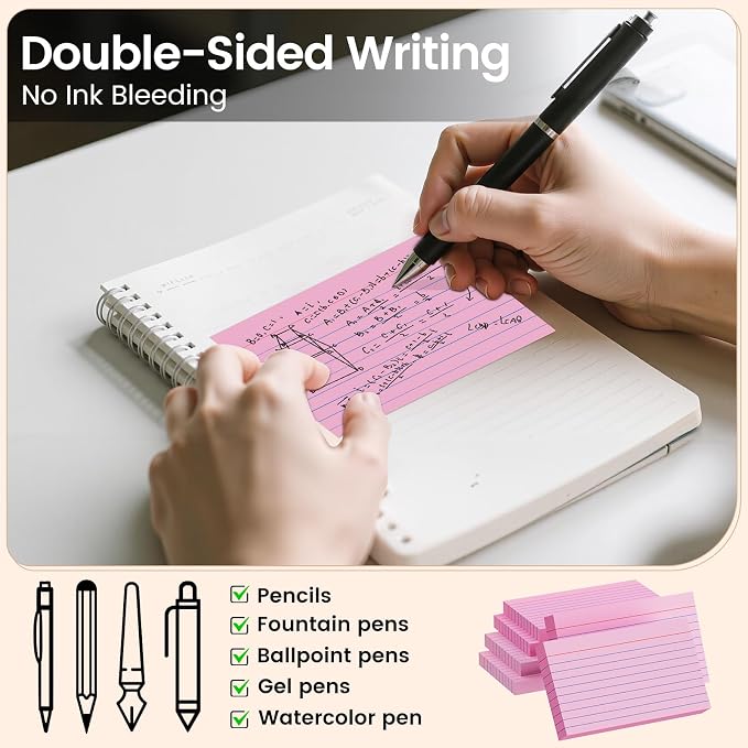 Index Cards 3x5 Inch, Flash Cards, Ruled Lined Pink Note Cards Paper - Image 6