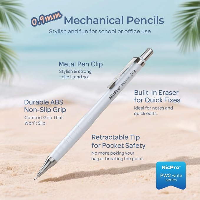 Nicpro Cute Mechanical Pencil Set, 4B Erasers, Rotary Retractable Eraser and - Image 2