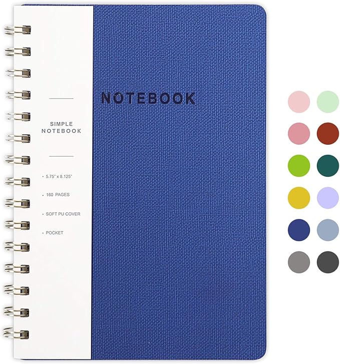 Lined Spiral Notebook College Ruled A5 Journal Book for Note Taking, 160 Pages Writing Journal for Office and Home School Supplies 5.75x8.125 inch - Navy Blue-DeskLoop Office