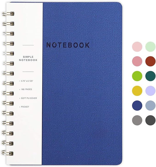 Lined Spiral Notebook College Ruled A5 Journal Book for Note Taking, 160 Pages Writing Journal for Office and Home School Supplies 5.75x8.125 inch - Navy Blue-DeskLoop Office