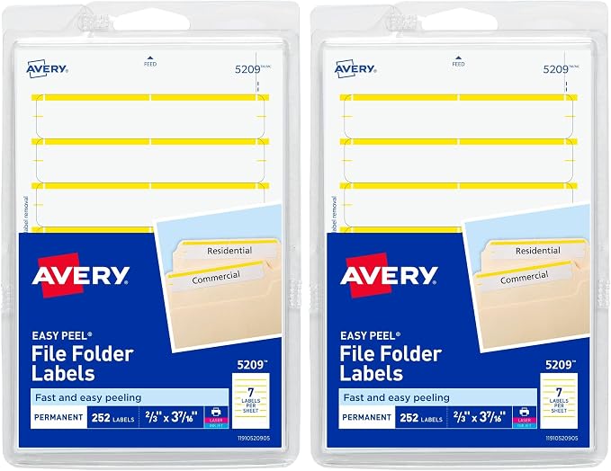 Avery File Folder Labels on 4" x 6" Sheets, Easy Peel, Print or Write, 2/3" x by Avery