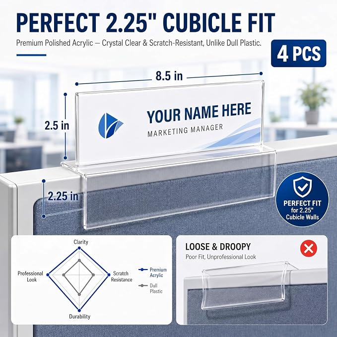 4 Pcs Double Sided Acrylic Cubicle Name Plate Holders Clear Plastic Name Plate - Image 2