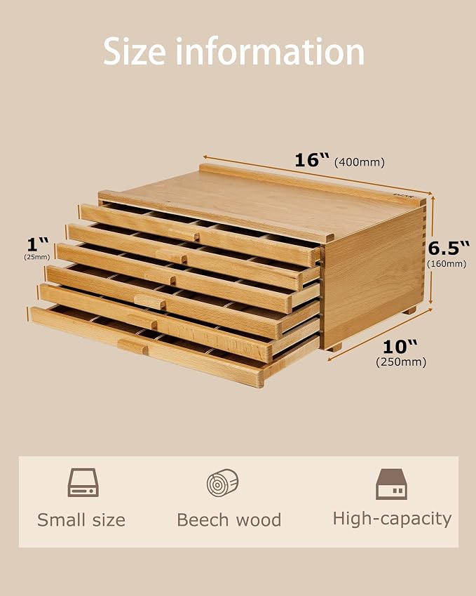 DJAR 6-Drawer Beech Wood Art Supply Storage Box - Image 3