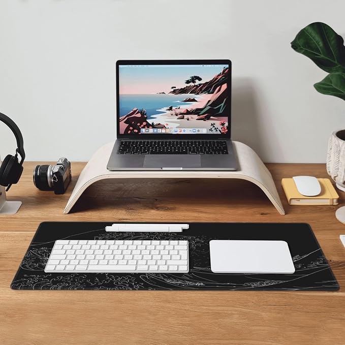 Japanese Sea Wave Large Mouse Pad, Anime Black Gaming, Extended Kanagawa Mat - Image 9
