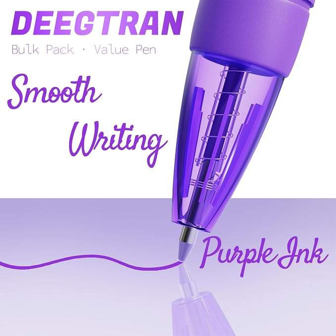 deegtran Pens Bulk, 30 Pack No Bleed Purple Ink Click Pens - Image 3