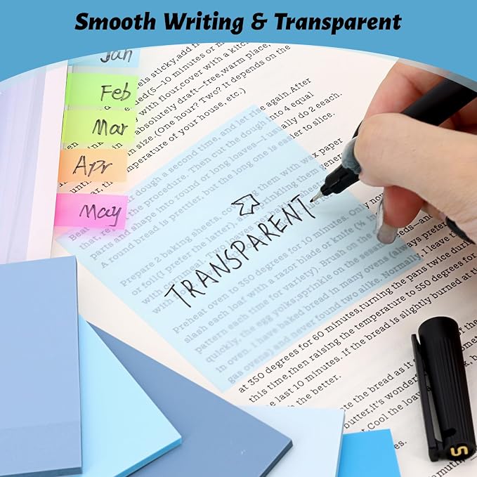 ‎SYMDROMIA Transparent Sticky Notes, 800 Sheets Ocean Blue - Image 7