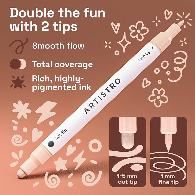ARTISTRO 12 Skin Tones Dual-Tip Acrylic Paint Markers – Paint Pens Set - Image 3