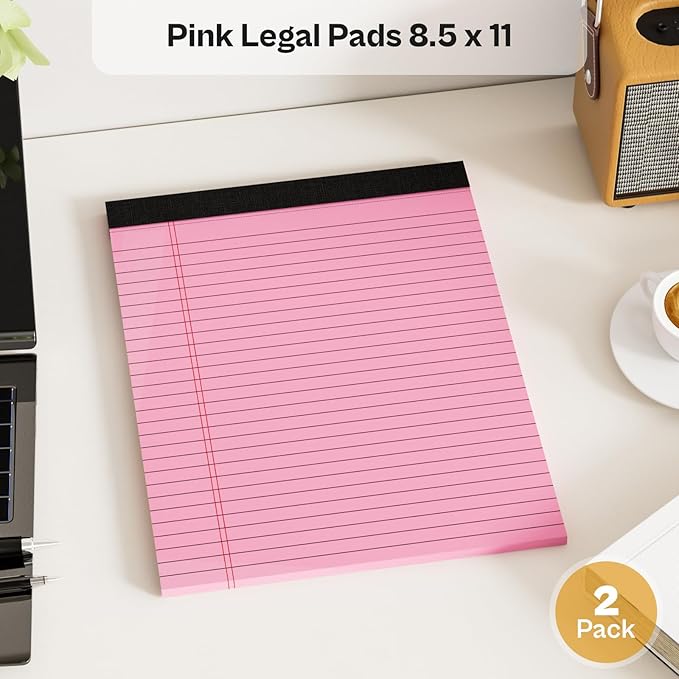 2 Pcs Legal Pads 8.5 x 11 Pink Note Pads 8.5 x 11 Notepad 8.5 x 11 Micro Perforated Writing Pads 8.5 x 11 Lined Paper Pads Wide Ruled Pad of Paper 30 Sheets Notebook for Study, To-Do Lists, Office-DeskLoop Office