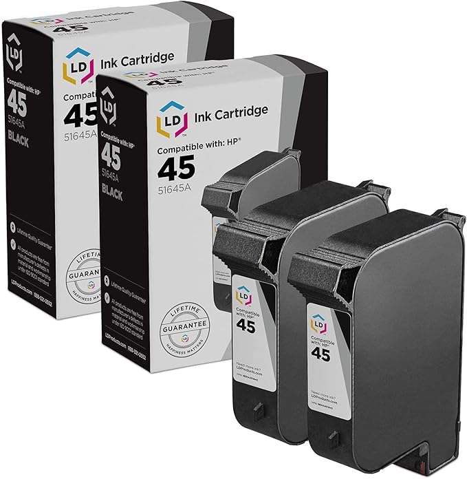 LD Products Remanufactured HP 45 51645A Ink Cartridge Replacements for PhotoSmart: 1000 1100 1100xi 1115 1115cvr 1215 1215vm 1218 1218xi 1315 1315vm P1000 P1000xi P1100 P1100xi P2100 (Black 2-Pack)-DeskLoop Office