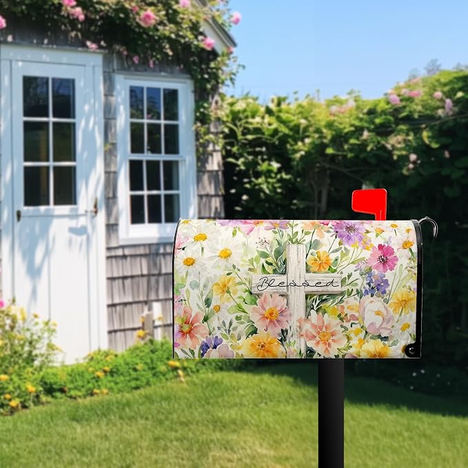 Spring Floral Mailbox Cover Magnetic Standard Size Easter Cross Mailbox Covers - Image 7