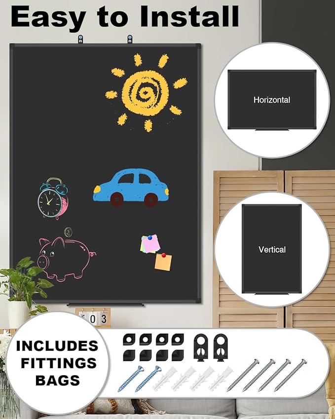 XBoard Magnetic Chalkboard Blackboard 48 x 36, Chalk Board/Black Board with 2 Magnets, Black Aluminium Frame