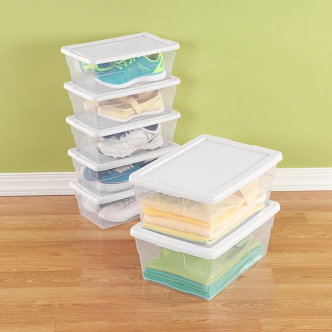 Sterilite 12-Pack 6 Quart Storage Boxes, Stackable Clear Plastic Bins - Image 9