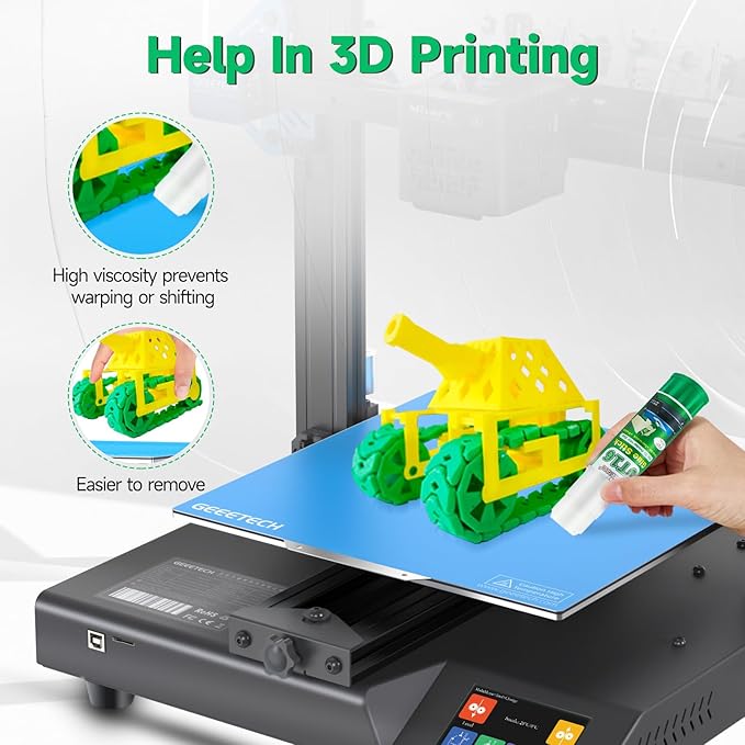 3D Printer Glue Sticks, 36 Grams Each PVP Solid Glue Sticks for Hot Bed Plate, Washable, Non-Toxic, Reduce Warping for PLA, ABS, PETG, HIPS, TPU Filament on PEI, Glass, Aluminum, Buildtak Board, 3Pcs-DeskLoop Office