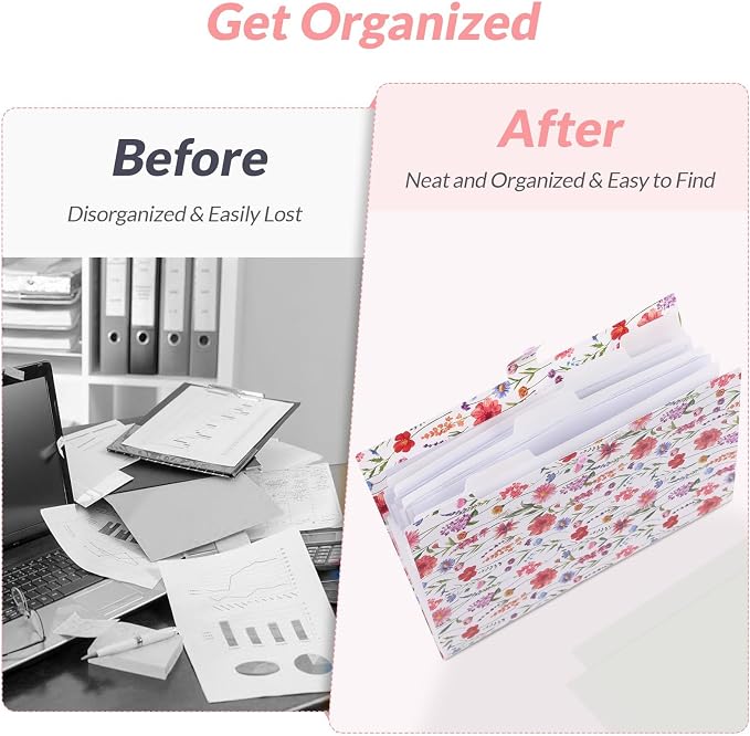 SKYDUE Accordion File Organizer, Floral Expanding File Folders - Image 6