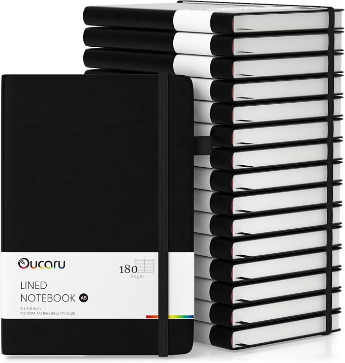 Oucaru Lined Journal Notebook, 16 Pack, 180 Pages, A5 Journals by Oucaru