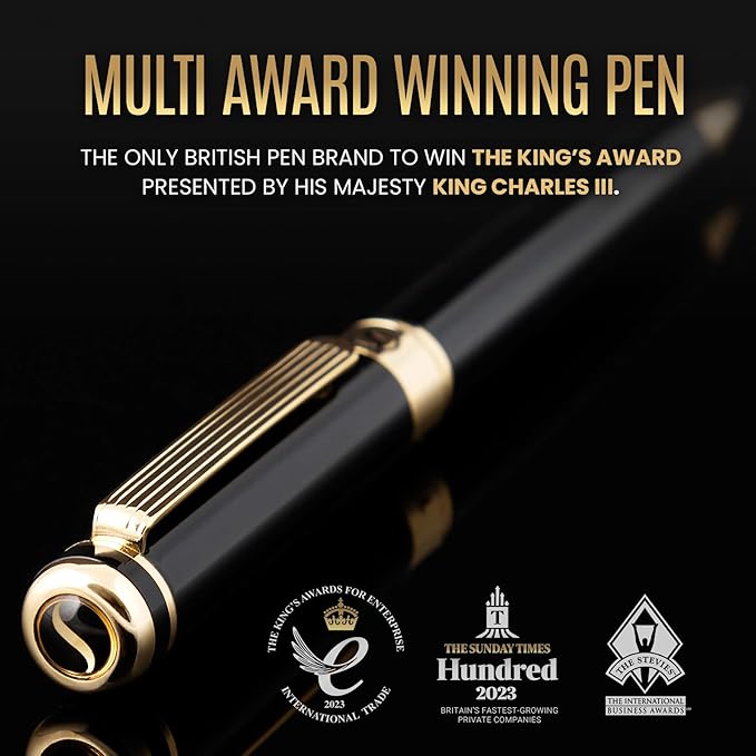 Scriveiner Black Lacquer Ballpoint Pen -Stunning Luxury Pen, Real Gold Plating, Schmidt Black Refill, Best Gift Set for Men & Women, Professional Executive Office, Nice Fancy Designer Pens-DeskLoop Office