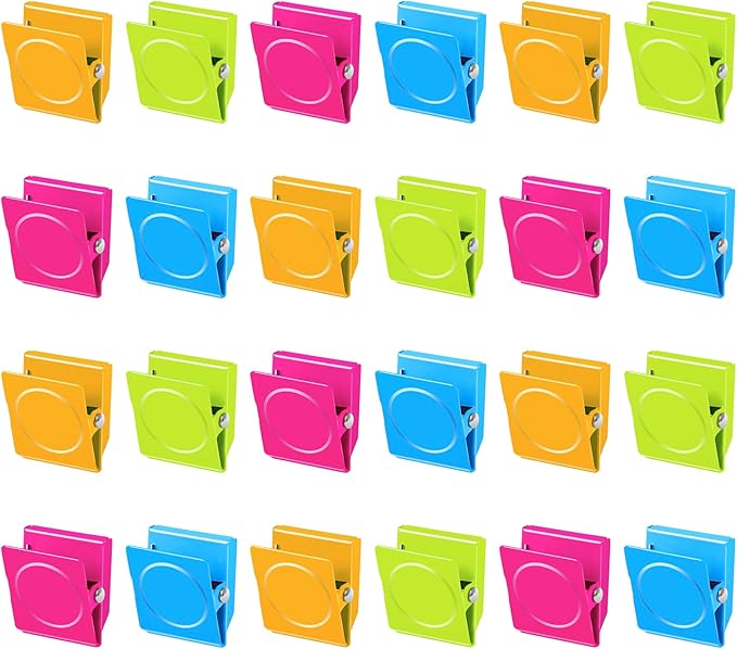 Grtard 24 Pack Magnetic Clips Heavy Duty, Colorful Strong Fridge Magnet Clips Heavy Duty, Metal Magnet Clips for Fridge, clip Magnets, Magnetic Clips for Refrigerator, Locker, Whiteboard, Home, Office