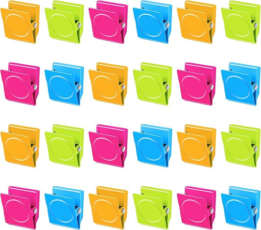 Grtard 24 Pack Magnetic Clips Heavy Duty, Colorful Strong Fridge Magnet Clips Heavy Duty, Metal Magnet Clips for Fridge, clip Magnets, Magnetic Clips for Refrigerator, Locker, Whiteboard, Home, Office