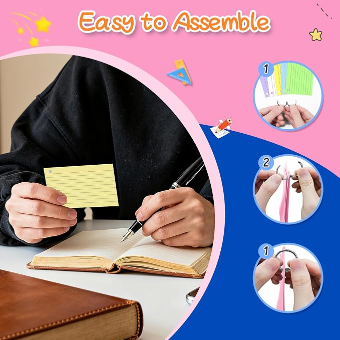 300 Count 3x5 Index Cards with Key Ring, 6 Colored Flash Cards Double-Sided - Image 6