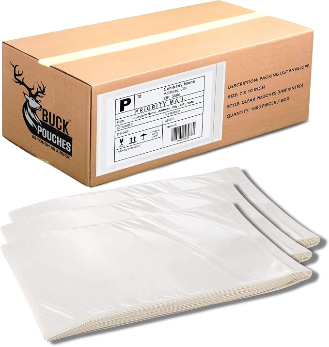 1000 Pack 7"x10" Shipping Label Sleeves – Clear Self-Adhesive Packing Slip by BuckUSA