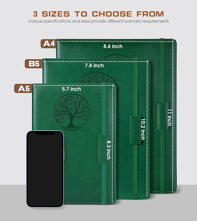 Lined Journal Notebook for Women Men,256 Pages A4 Large Hardcover Leather Journals for Writing,Travel,Business,Work,School,College Ruled Notebooks for Note Taking,Diary Notepad 8.6"×11" (Green)-DeskLoop Office