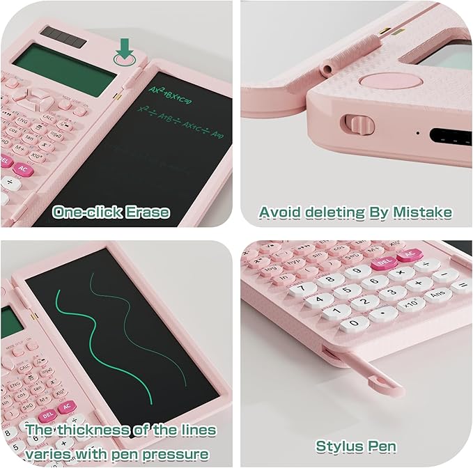 Rechargeable Scientific Calculator for Students, Pink 991ES MAX Foldable Science Calculator with Notepad 417 Function Solar Energy Science Calculators for Middle and High School Supplies (Pink)-DeskLoop Office