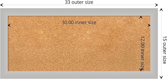 Amanti Art Natural Cork Board for Wall, 15x33 Vision Board with Silver Wood Frame, Medium Corkboard Office Decor for Home Organization, Modern Contemporary Corkboard Pinboard to display items for home-DeskLoop Office